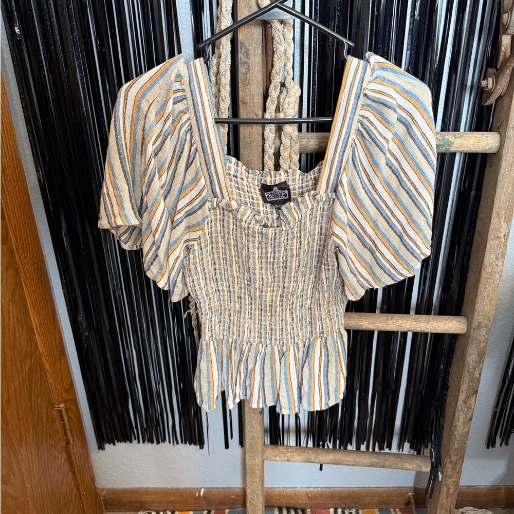 Angie Multicolor Striped Smocked Blouse